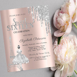 Glitterdropp,Eiffeltornet Ballerina Sweet 16  Inbjudningar