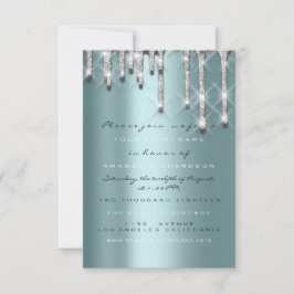 Glitterdropp Silver Teal Bröllop Sweet 16 3d Inbjudningar