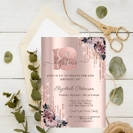 Glitterdroppar Rosa Guld Blommor 18-årsdag Inbjudningar