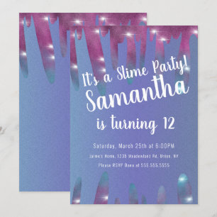 Glitterdroppar Slimparty Födelsedag Glitter Blå Inbjudningar
