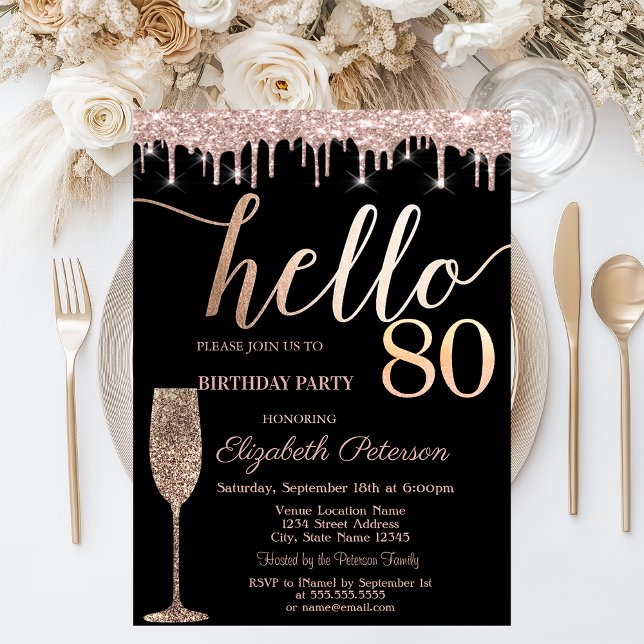 Glitterdroppar, Vin Glas 80-årsfest  Inbjudningar (Skapare uppladdad)