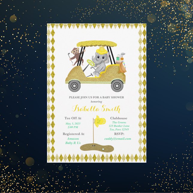 Glitterelefant & Monkey Golf Baby Shower Inbjudningar (Skapare uppladdad)