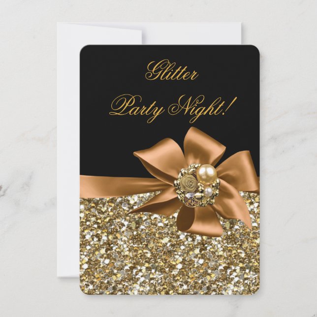 Glitterfest Kväll Guld Svart Brons Båge Smycke Inbjudningar (Framsida)