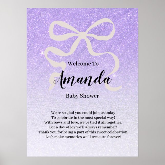 Glittergradient coquet bow Välkommen Baby Shower  Poster (Framsidan)
