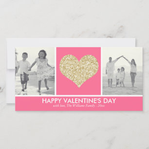 Glitterhjärtavalentin kort för foto för dag