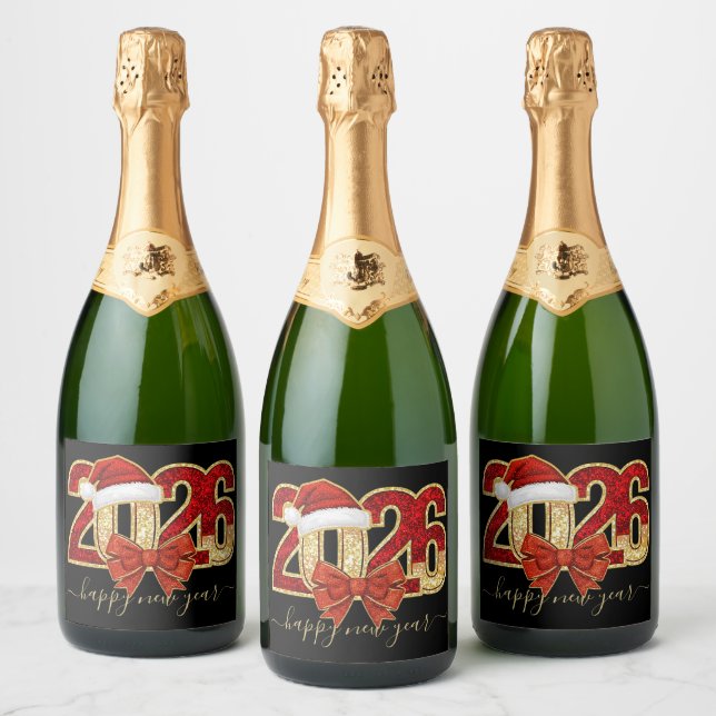 Glittering 2026 New Year Design with Santa Hat  (Flaskor)