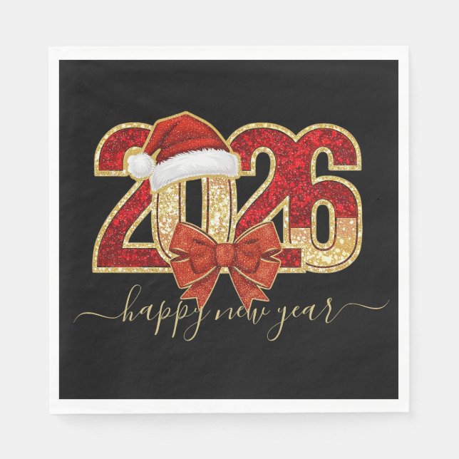Glittering 2026 New Year Design with Santa Hat  Pappersservett (Framsidan)