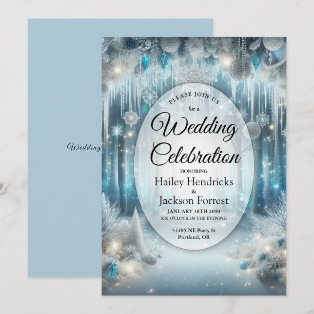 Glittering av Snowy Forest Bröllop Inbjudningar (Fram/baksida)
