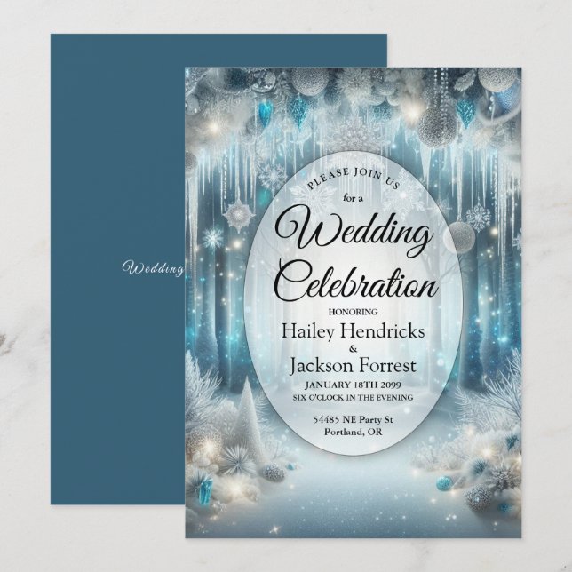 Glittering av Snowy Forest Bröllop Inbjudningar (Fram/baksida)