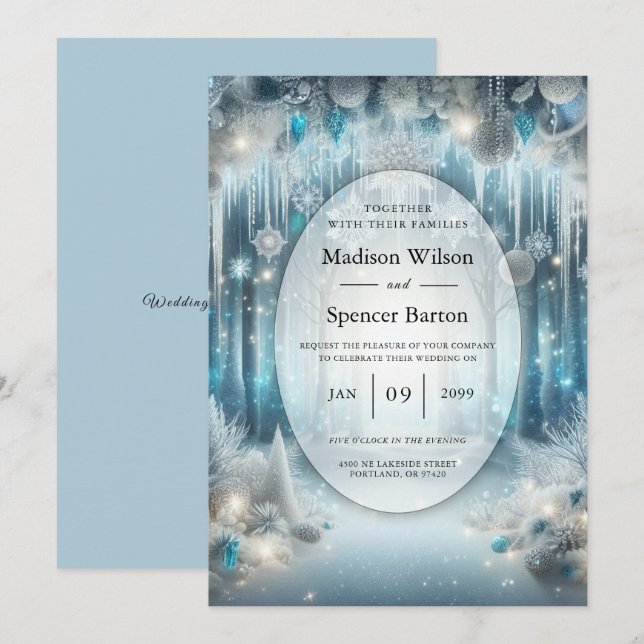 Glittering av Snowy Forest Bröllop Inbjudningar (Fram/baksida)