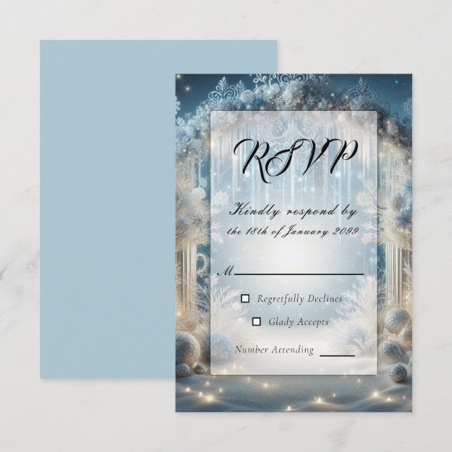 Glittering av Snowy Forest Bröllop OSA Kort (Fram/baksida)
