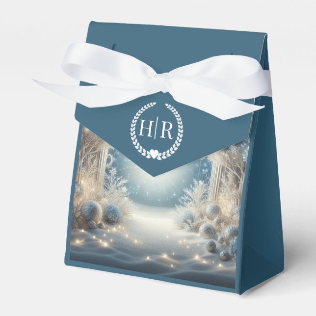 Glittering av Snowy Forest Bröllop Presentaskar (Framsidan Sidan)
