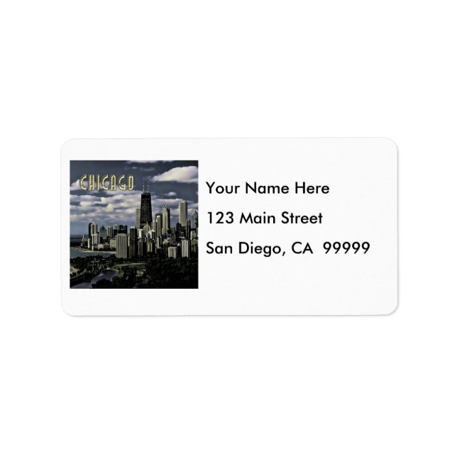 Glittering Chicago Skyline TEXT Chicago Adressetikett (Framsidan)