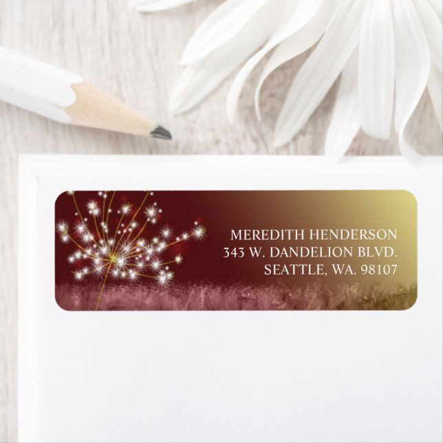 Glittering Fall Dandelion Elegant Adress Returadress Etikett (Insitu)
