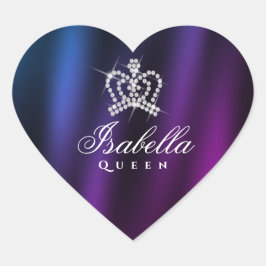 Glittering Glamor Krona Blue Lila Hjärtformat Klistermärke