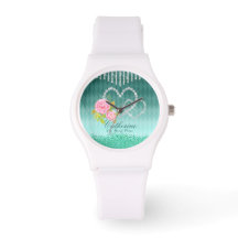 Glittering Hearts Blommigt Aqua