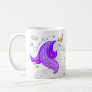 Glittering Lila Unicorn Princess Krona Daises Kaffemugg