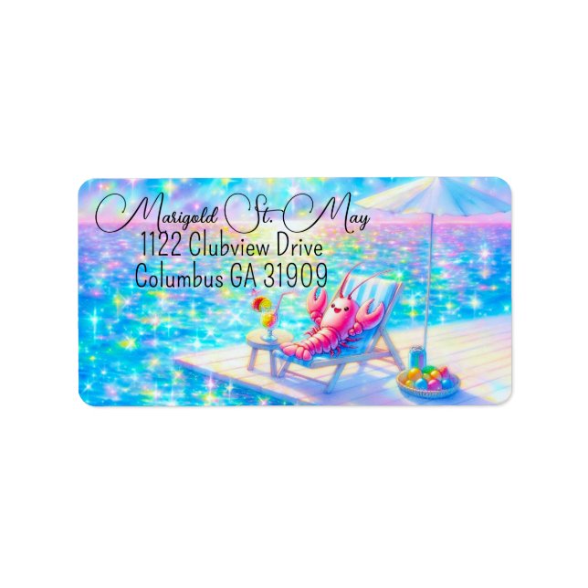 Glittering Lobster Beach Address Labels Adressetikett (Framsidan)