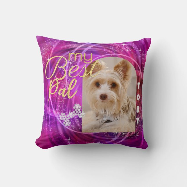 Glittering Pet Hund Photo Mangenta Kudde (Framsida)