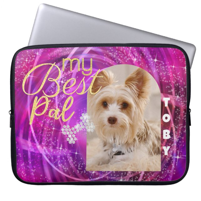 Glittering Pet Hund Photo Mangenta Laptop Fodral (Framsidan)