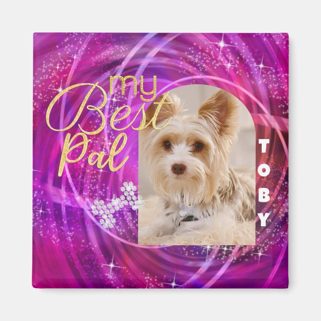Glittering Pet Hund Photo Mangenta Magnet (Framsidan)
