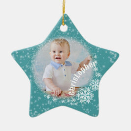 Glittering Snö Flakes Aqua Star Ornament