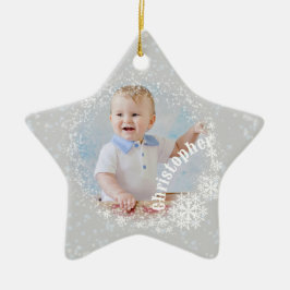 Glittering Snö Flakes Grått Star Ornament