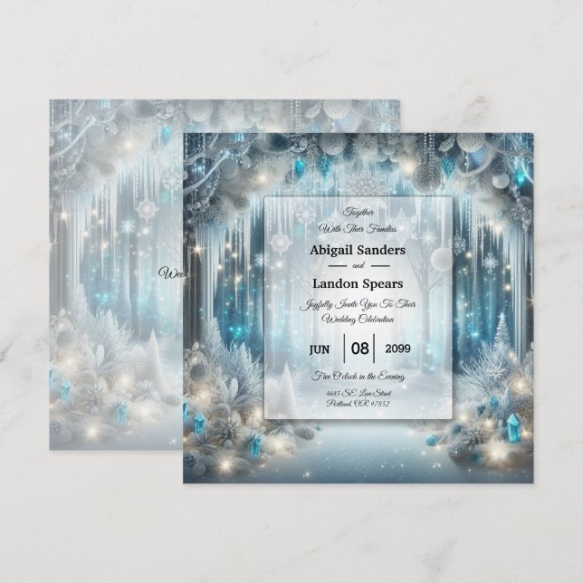 Glittering Snowy Forest Wedding Inbjudningar (Fram/baksida)
