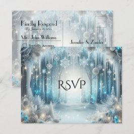 Glittering Snowy Forest Wedding RSVP Inbjudan Vykort