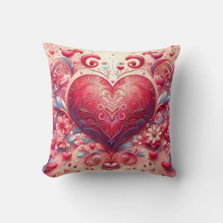 Glittering Swirl Pink Heart Throw Pillow Kudde