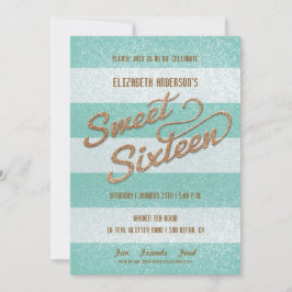 Glittering Teal Bold Rand Sweet sixteen Party Inbjudningar