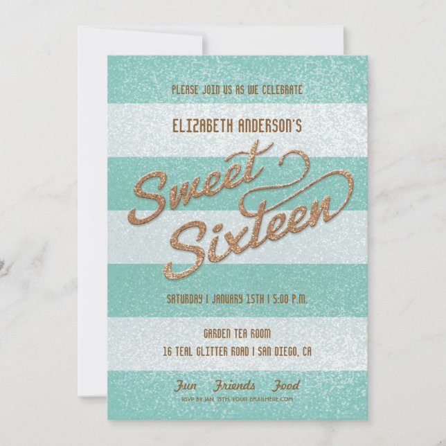 Glittering Teal Bold Rand Sweet sixteen Party Inbjudningar (Framsida)