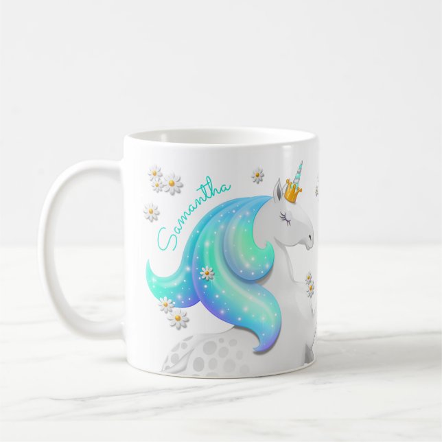 Glittering Turcos Unicorn Princess med Daises Kaffemugg (Vänster)