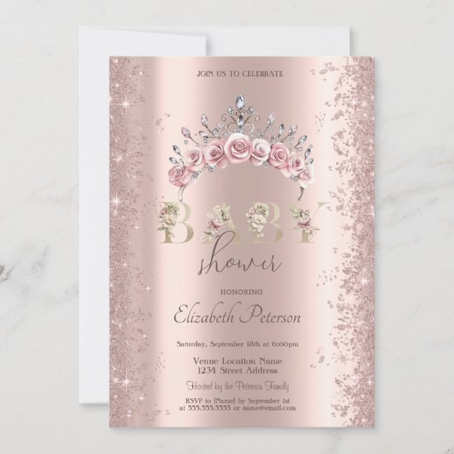 Glitterkonfetti Blommig Krona Baby Shower Inbjudningar (Framsida)
