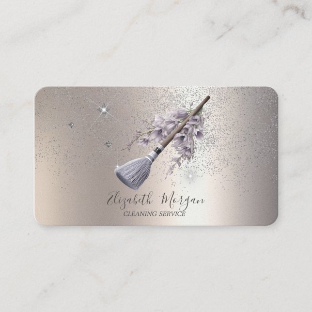 Glitterkonfetti Blommig kvast  Visitkort (Framsida)