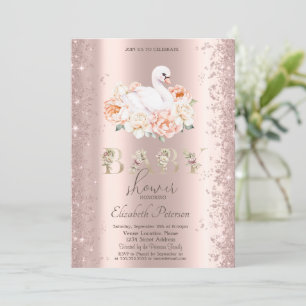 Glitterkonfetti Blommig Svan Bebis Shower Inbjudningar