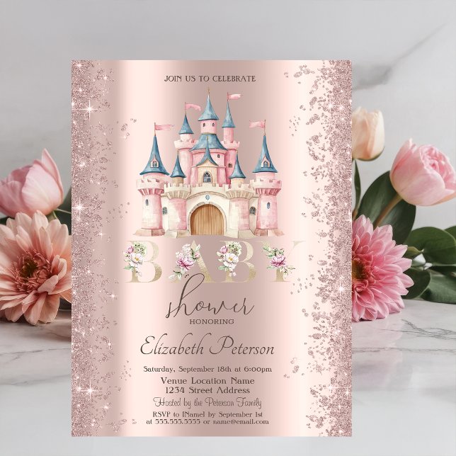 Glitterkonfettiram Chic slott Baby Shower Inbjudningar (Skapare uppladdad)