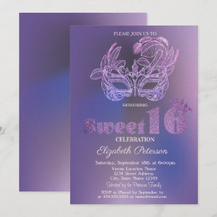 Glittermask Violet Sweet 16 Inbjudningar