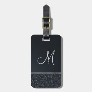 Glittermörk - grått med monogramen bagagebricka