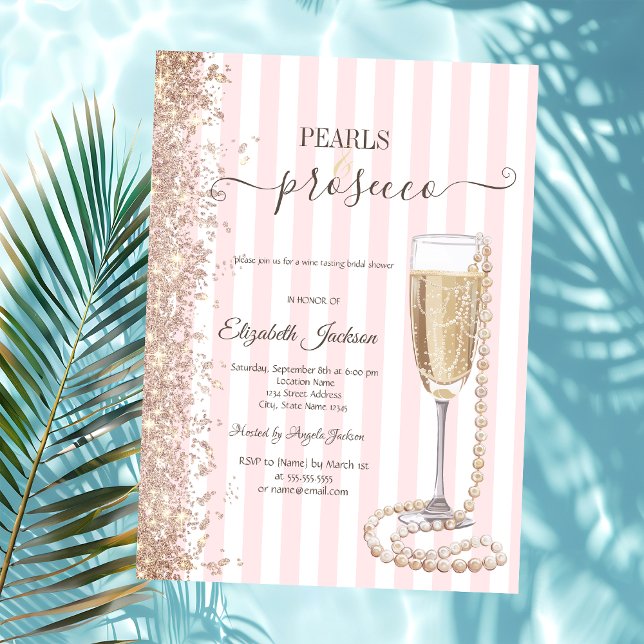 Glitterpärlor & Prosecco Rosa RandBröllopsdusch Inbjudningar (Skapare uppladdad)