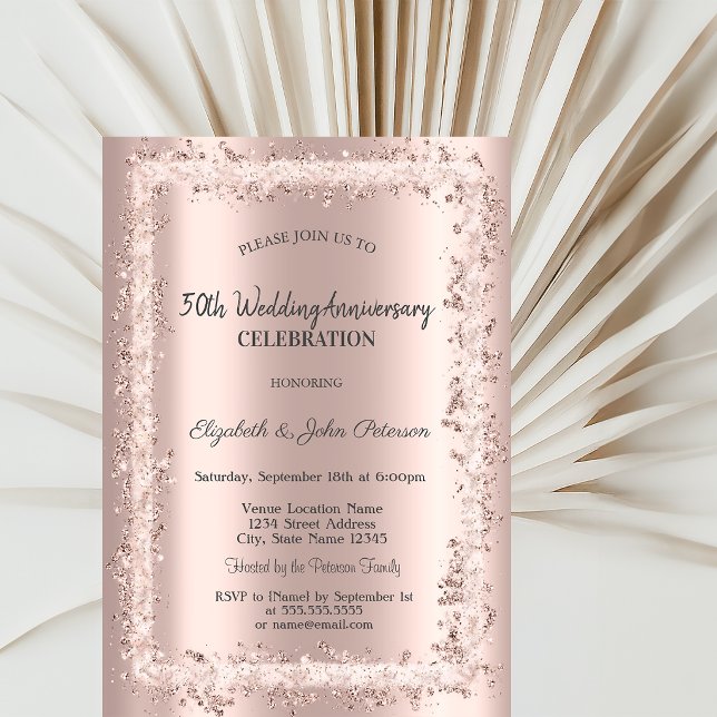 Glitterram Roséguld Bröllopsjubileum Inbjudningar (Skapare uppladdad)