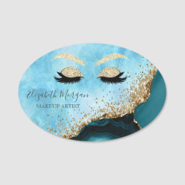 Glitterränder, Turkos marmor Makeupartist Namnbricka