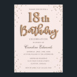 Glitterron omkullkastar den 18th inbjudningar<br><div class="desc">Omkullkastar rosa guld för glitter den 18th födelsedageleganten för ballonger</div>