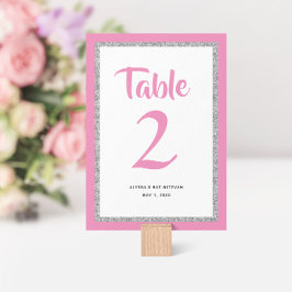 Glitters Bat mitzvah Rosa och Silver-rektangel Bordsnummer