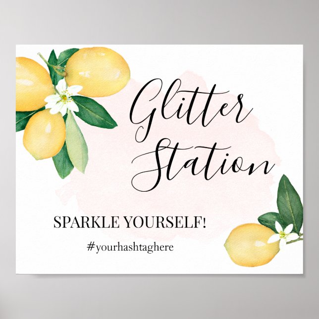 Glitterstation Citroner Rosa Bröllopsfestskylt Poster (Framsidan)