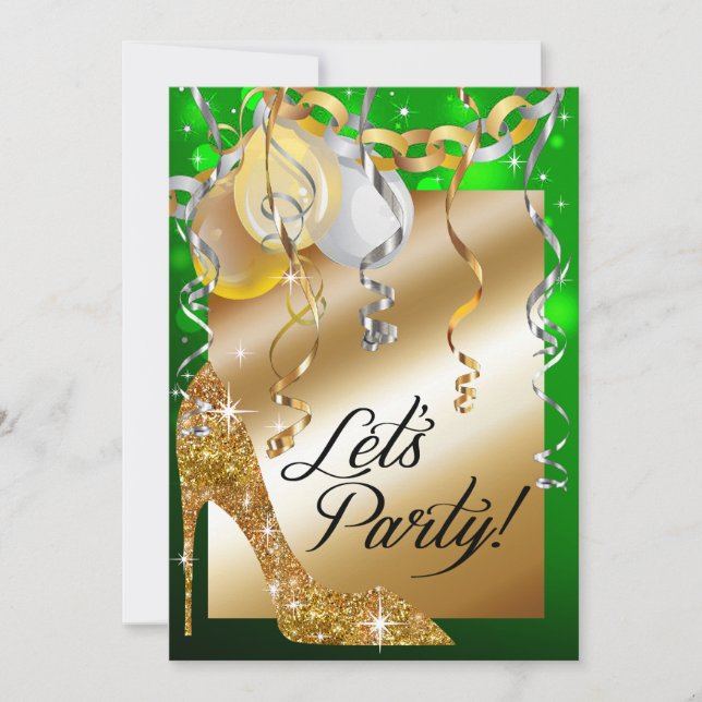 Glitterstiletten sväller 30års födelsedagsmaragden inbjudningar (Framsida)