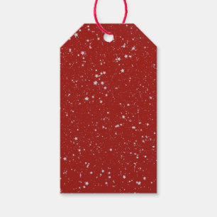 Glitterstjärnor - rött silver presentetikett