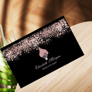 Glittervisp Rosa Guld Dropar Bakverk Svart Visitkort