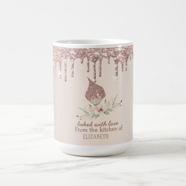 Glittervisp Rosa Guldglitterdroppar Bageri    Kaffemugg (Center)