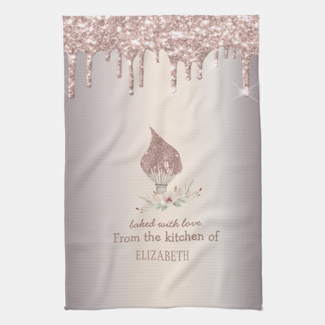 Glittervisp Rosa Guldglitterdroppar Bageri    Kökshandduk (Vertikal)